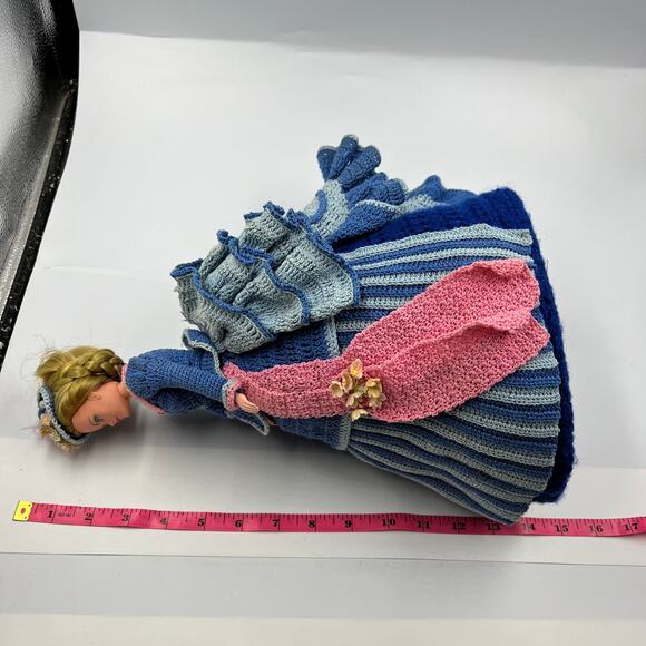 Vintage Handmade Victorian GWTW Style Formal Dress Gown Blue Pink Barbie Crochet - Picture 5 of 9